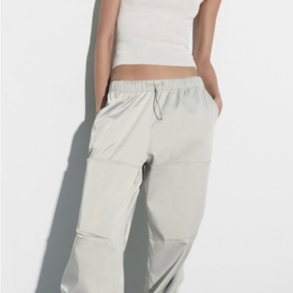 Zara Gray Track Pants with Drawstring Waistband